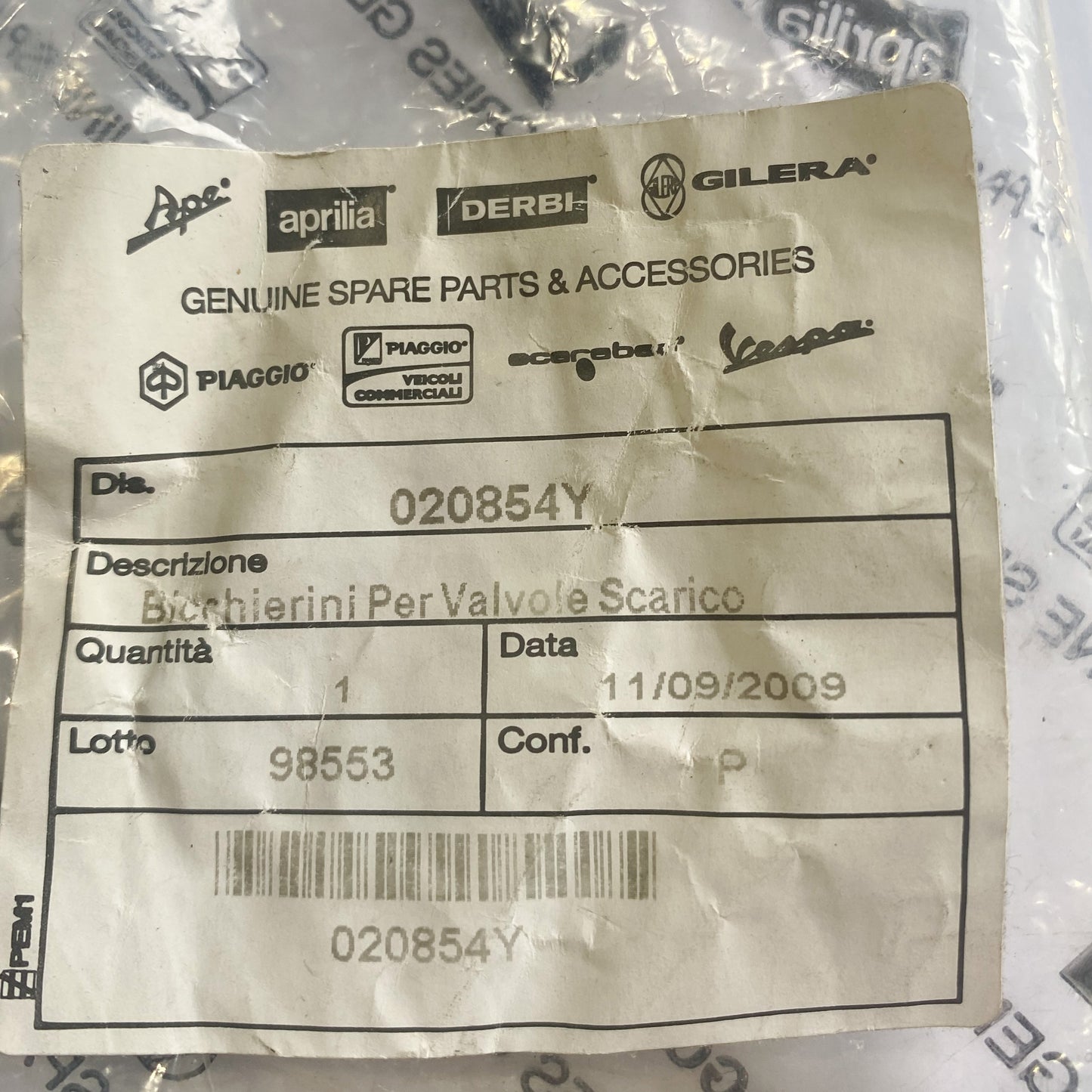 Aprilia Tappet For Valve 020854Y