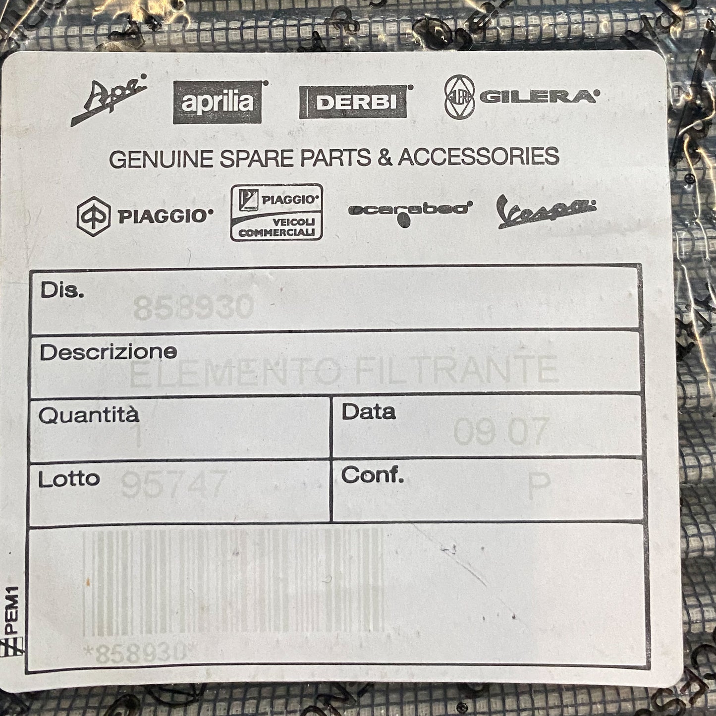 Aprilia Air Filter 858930
