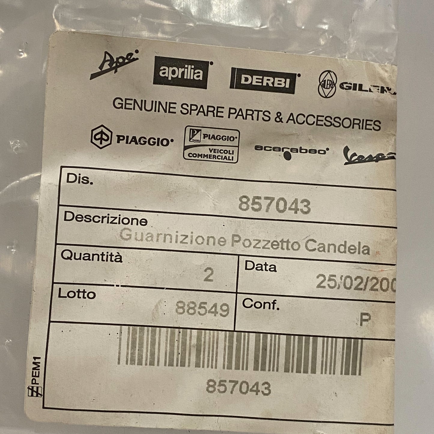 Aprilia Spark Plug Housing Gasket 1A020718 (857043) QTY2