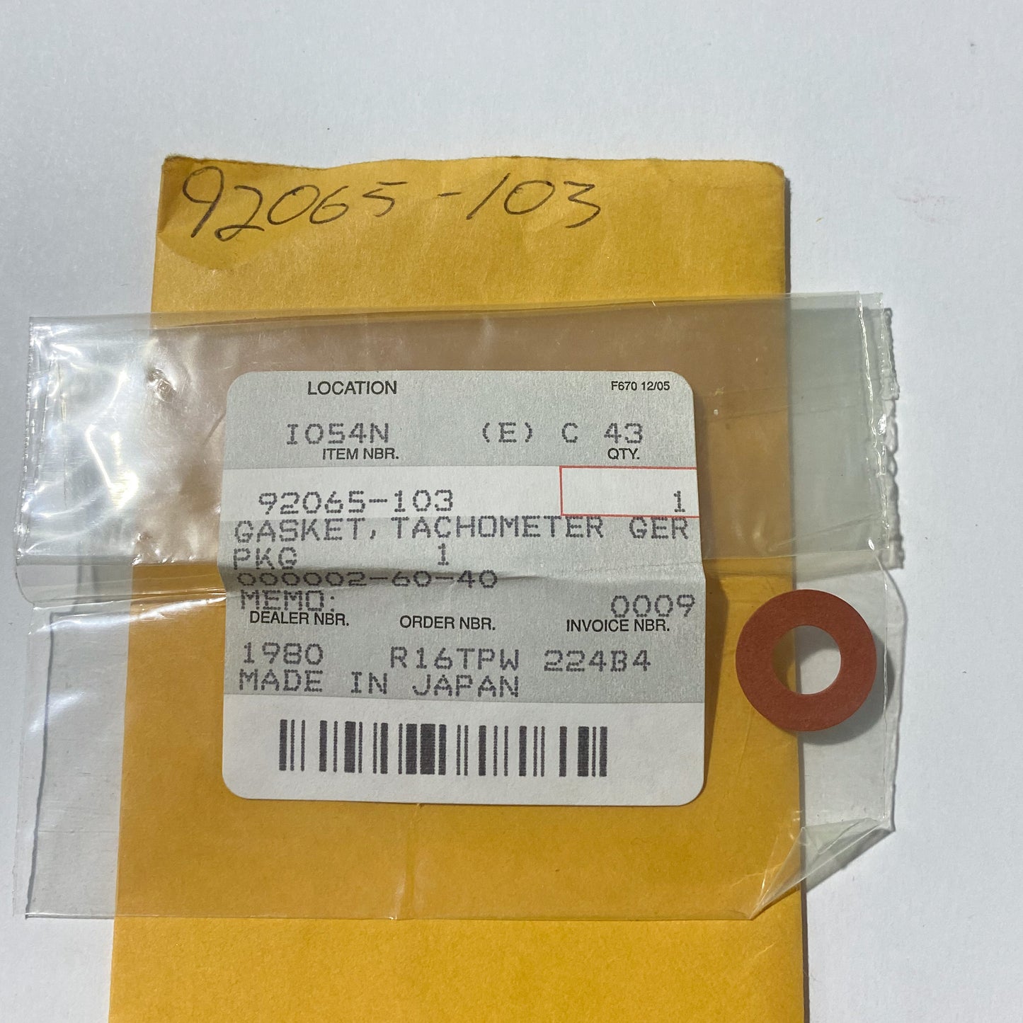 KAWASAKI TACHOMETER GEAR GASKET 92065-103