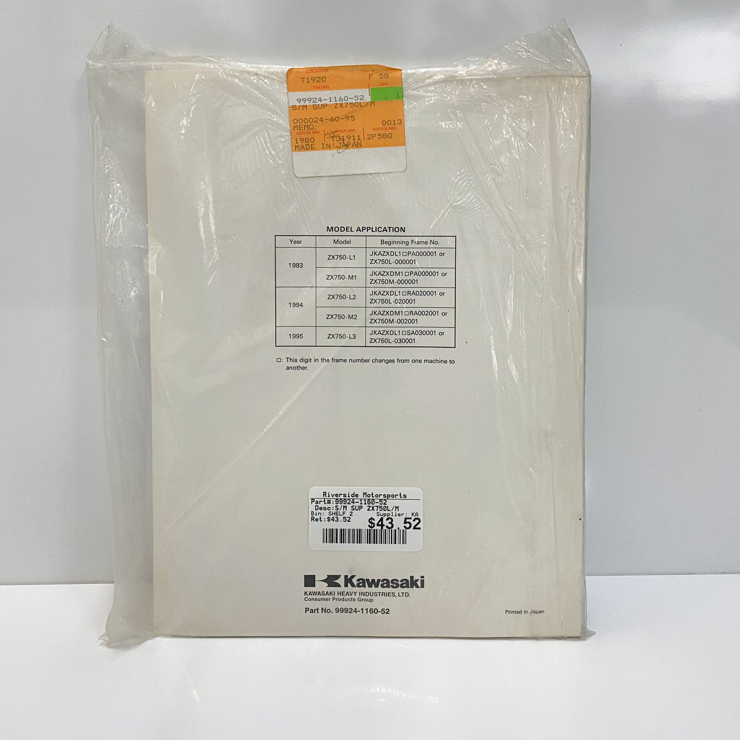 Kawasaki S/M SUP ZX750L/M 99924-1160-52