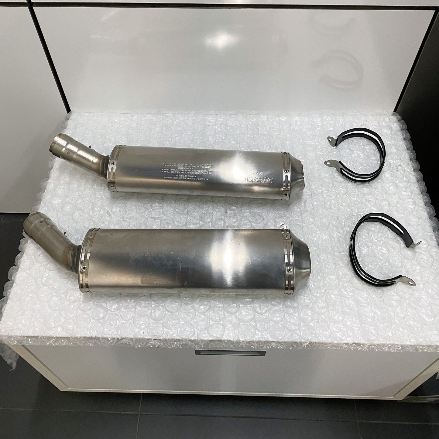 Ducati 848 EVO/848 EVO CORSE SE Stock OEM Exhaust Take-Off 57413171A & 57313171A (2)