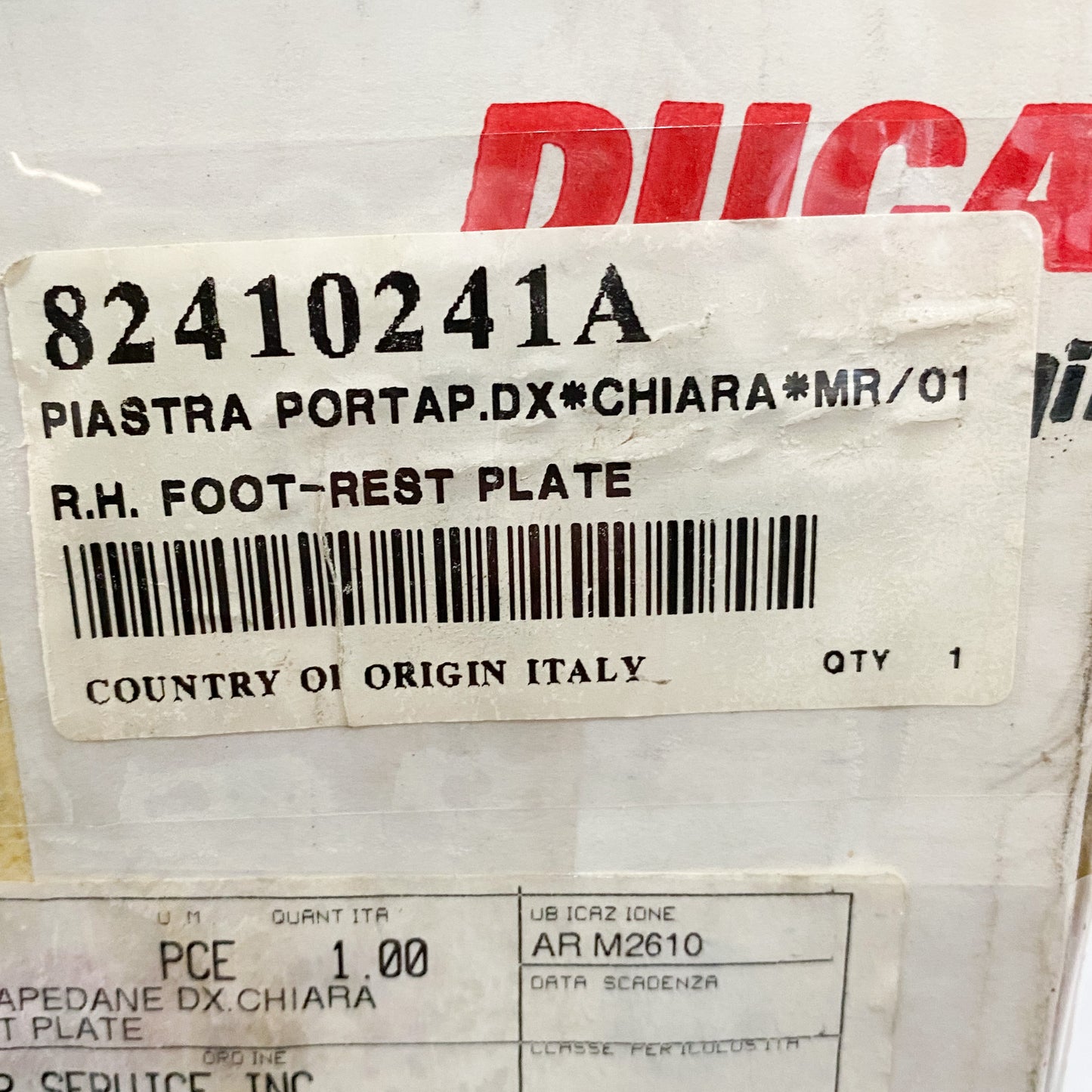 Ducati Bracket Right Foot Rest Holder 82410241A
