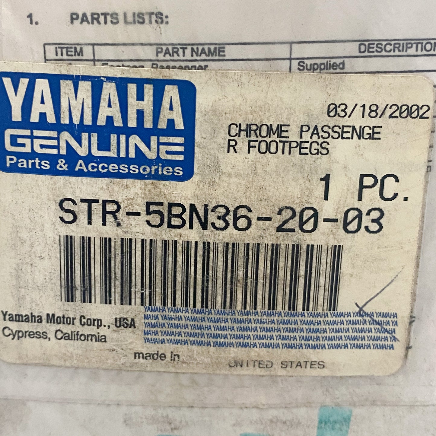 Yamaha Chrome Passenger Footpegs STR-5BN36-20-03
