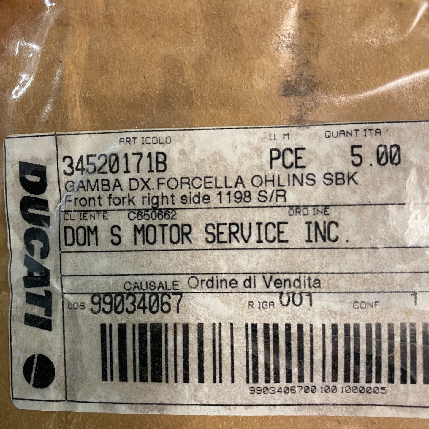 Ducati Ohlins Fork Leg Assembly Right 34520171B NOS