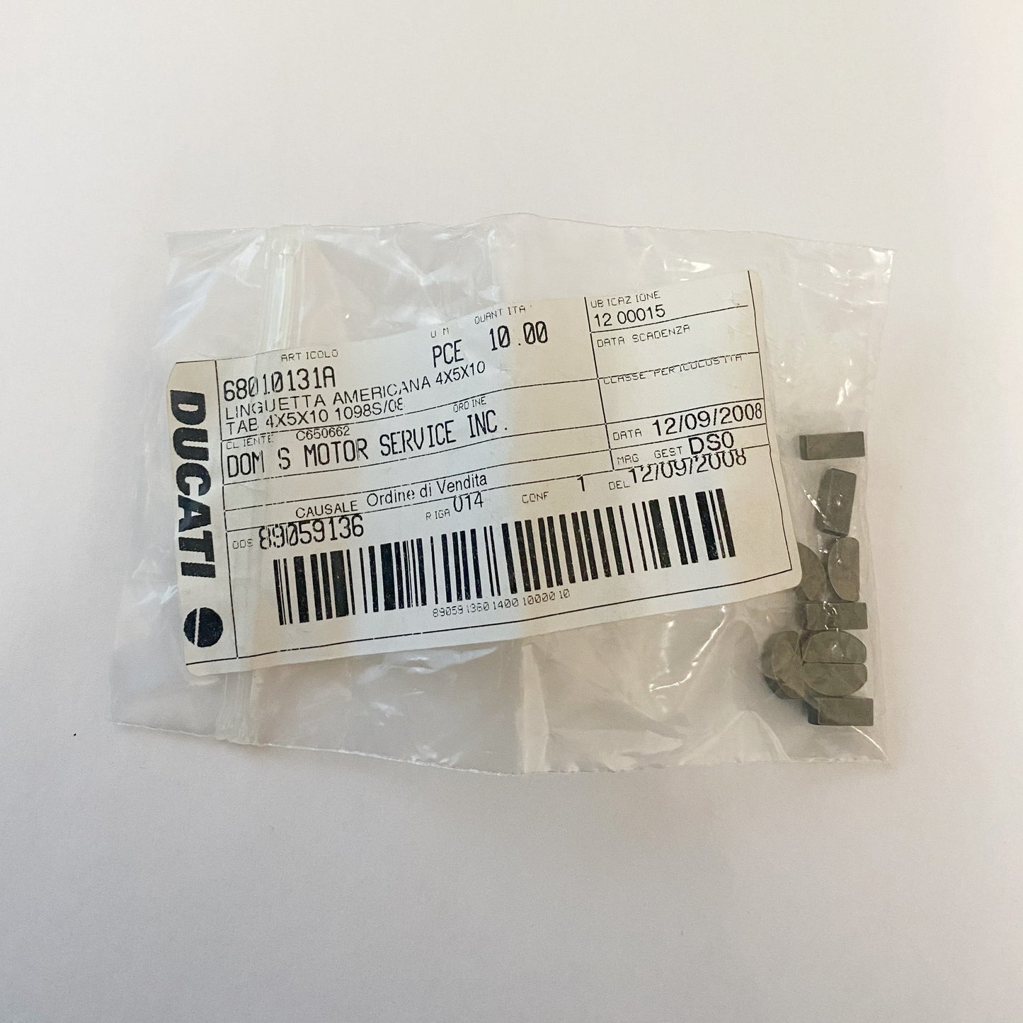 DUCATI TAB 4X5X10 1098S/08. WOODRUFF KEY. 68010131A