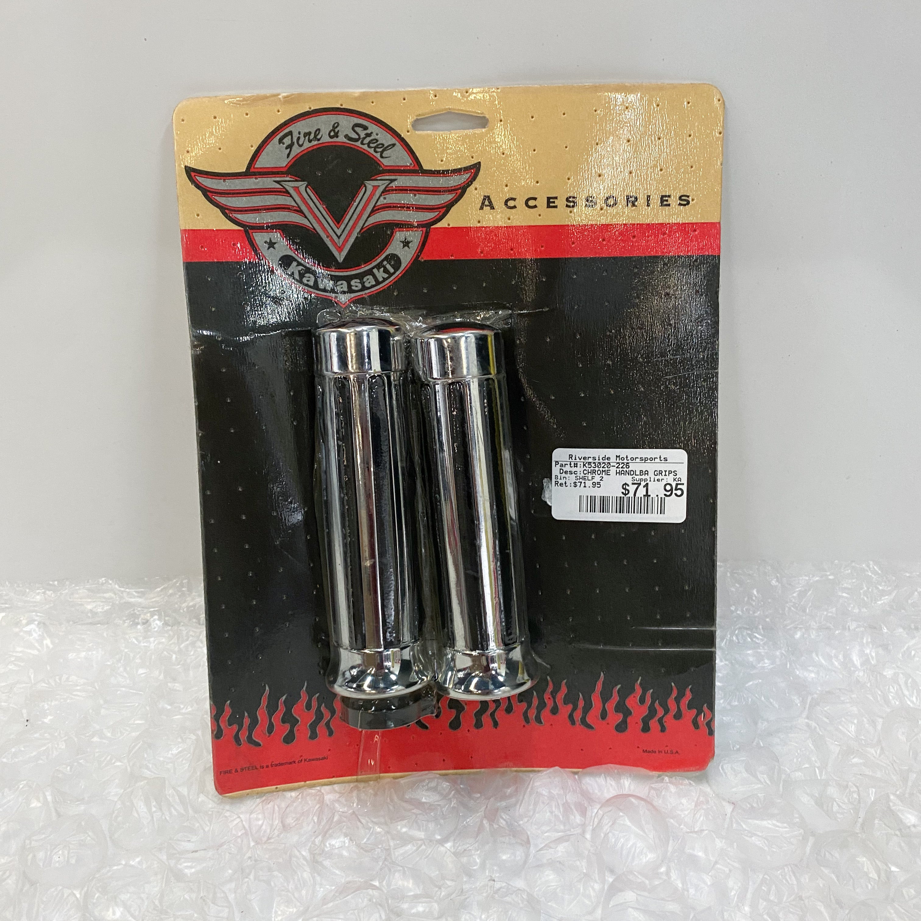 Kawasaki Fire & Steel Chrome Handlebar Grips K53020226 One Love Boston