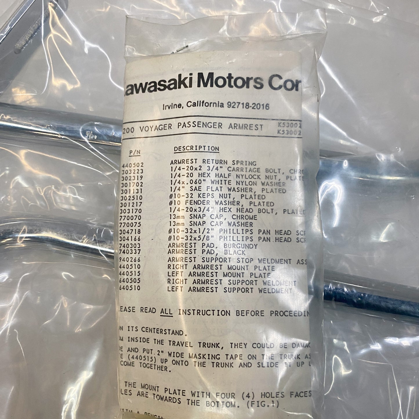 Kawasaki Passenger Arm Rest Black K53002-044