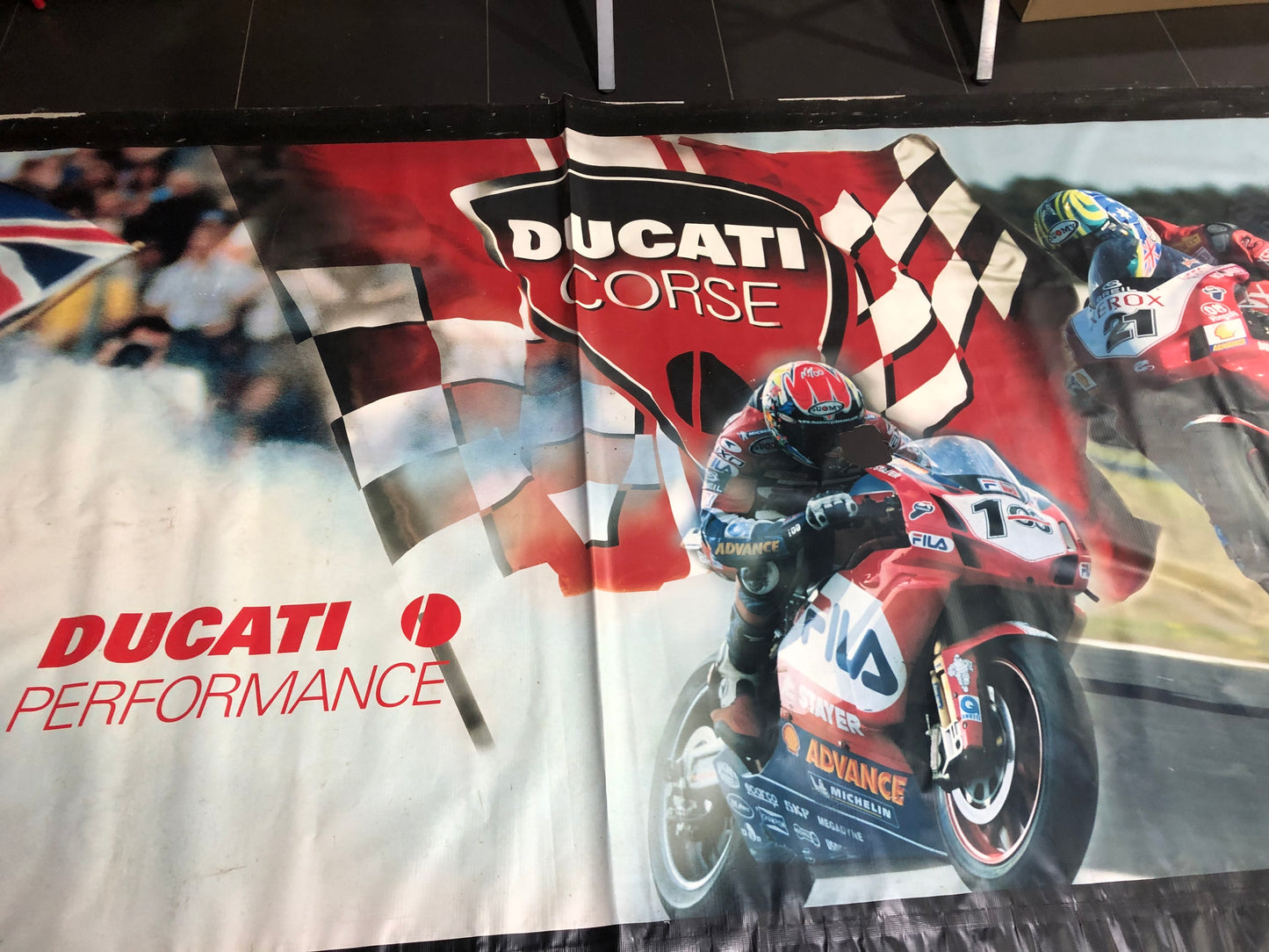 Ducati Dealer Wall Banner 1 Of 1 Made - 43 FT Long by 6FT 9 Inch High - High Res. Color with Signature