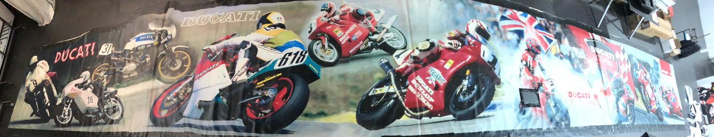 Ducati Dealer Wall Banner 1 Of 1 Made - 43 FT Long by 6FT 9 Inch High - High Res. Color with Signature