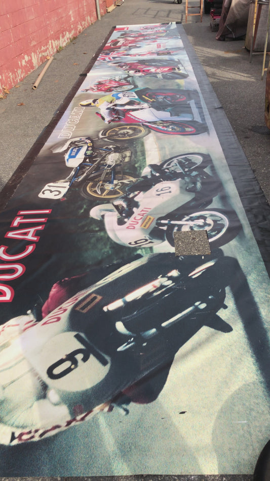 Ducati Dealer Wall Banner 1 Of 1 Made - 43 FT Long by 6FT 9 Inch High - High Res. Color with Signature