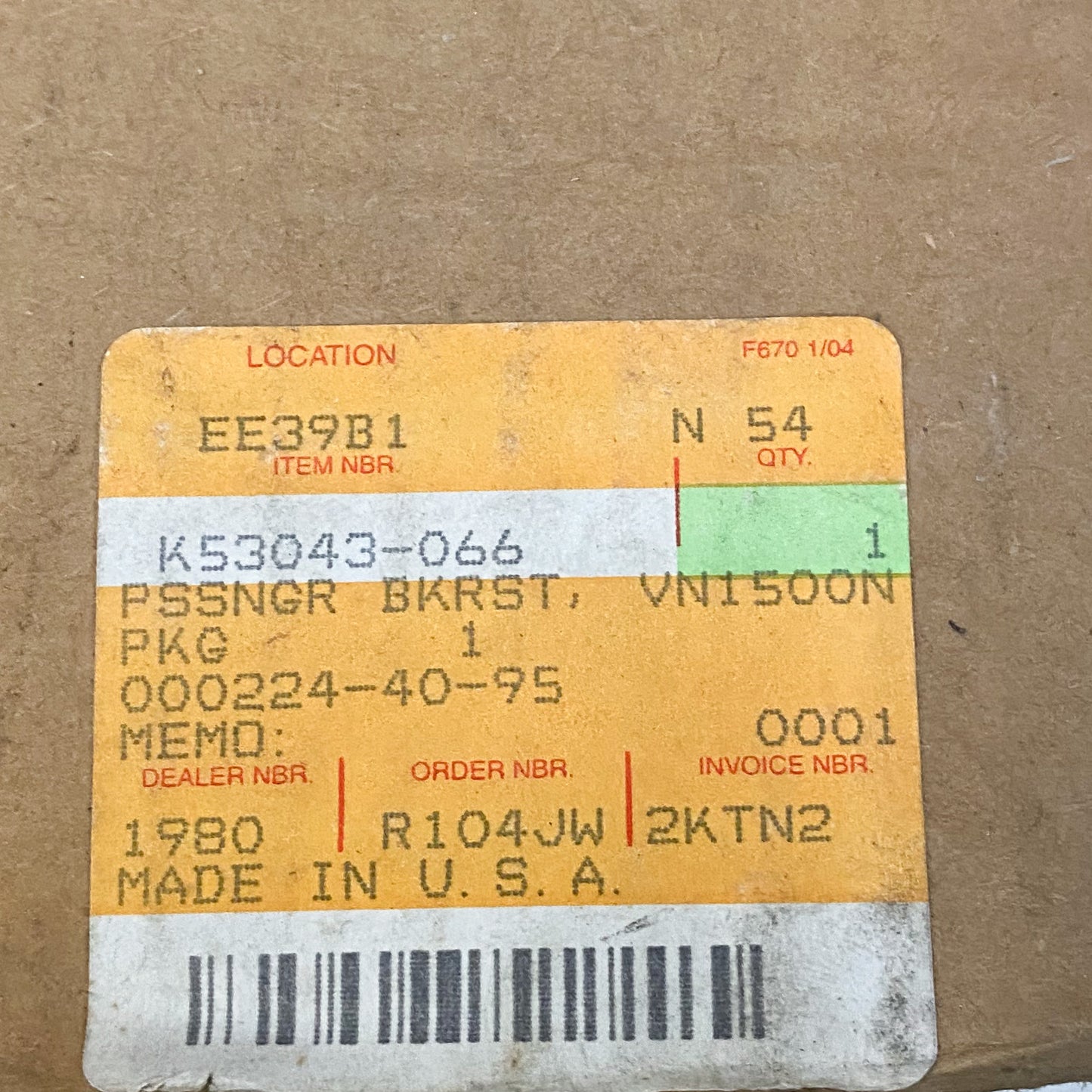 Kawasaki VN1500N Passenger Backrest K53043-066