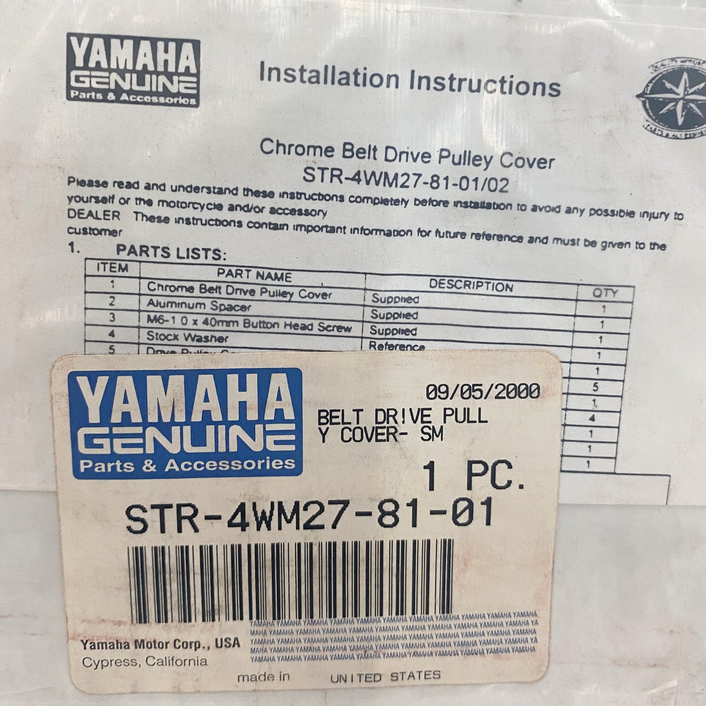 Yamaha Chrome Belt Drive Pully Cover Smooth STR-4WM27-81-01