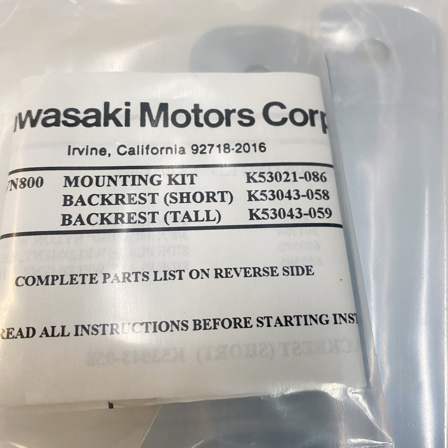 Kawasaki Back Rest Mounting Kit VN800- K53021-086