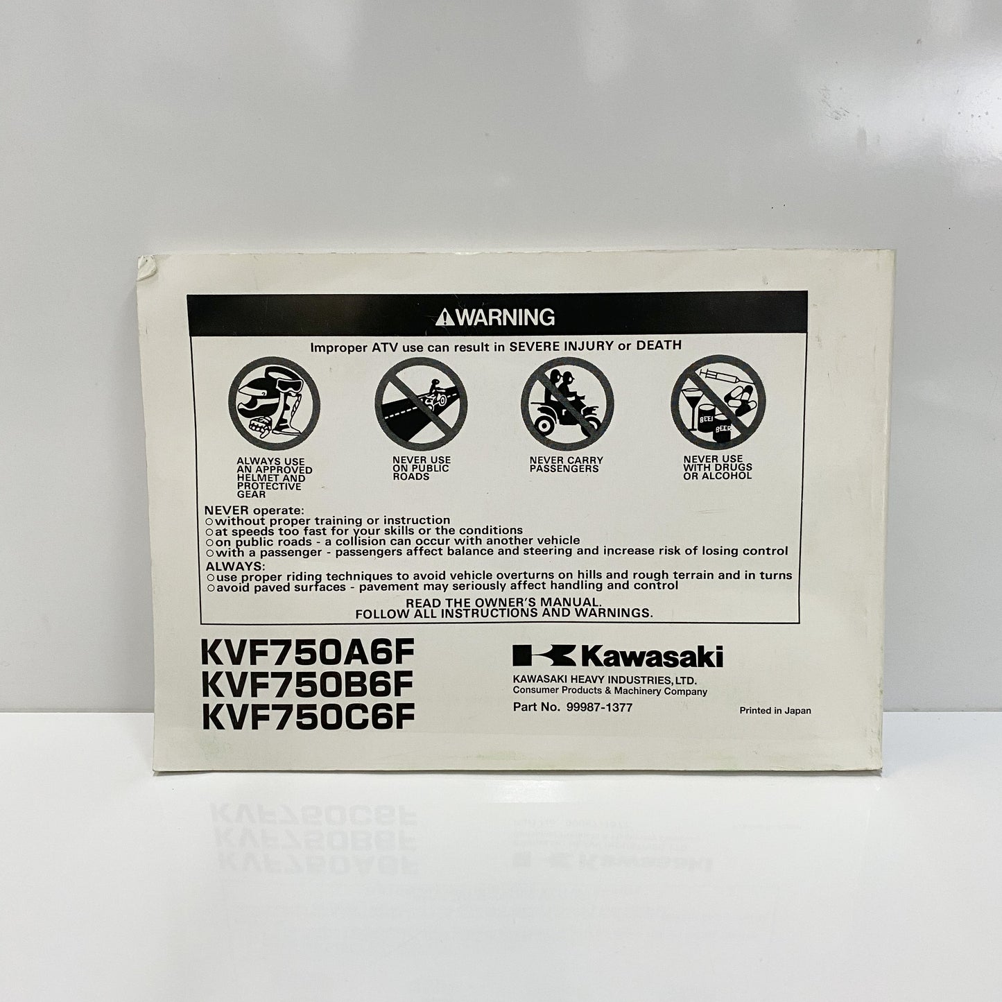 Kawasaki O/M KVF750A6F 99987-1377